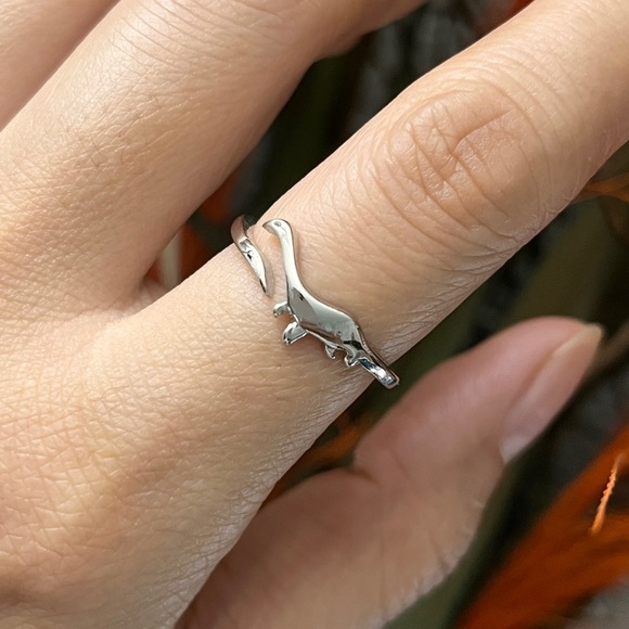Silver Plesiosaur Dinosaur Chunky Open Ring for Women girls - Picture 5 of 8